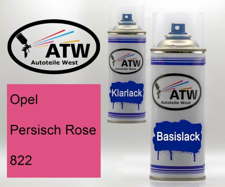 Opel, Persisch Rose, 822: 400ml Sprühdose + 400ml Klarlack - Set, von ATW Autoteile West.